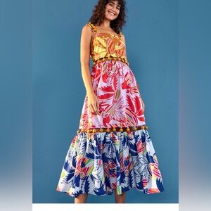 FARM Rio Mixed Color Birds With Tassels Dress Small NWOT